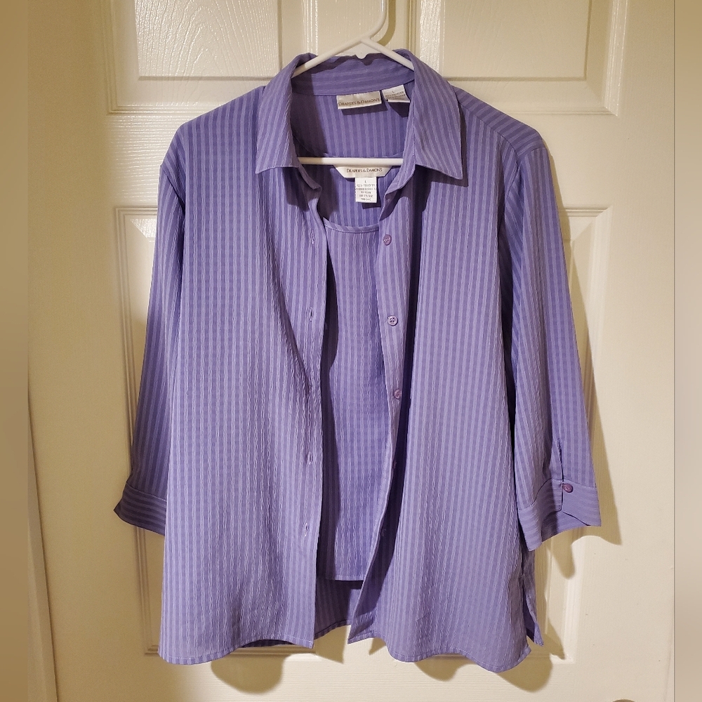 Vintage Women's Draper's + Damon's Lavender Striped 2-Piece Top Set (Size L)